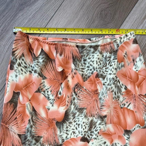 Vintage Flowy Cheetah Tropical Leaf Print Skirt Orange Cream Black - Picture 5 of 10